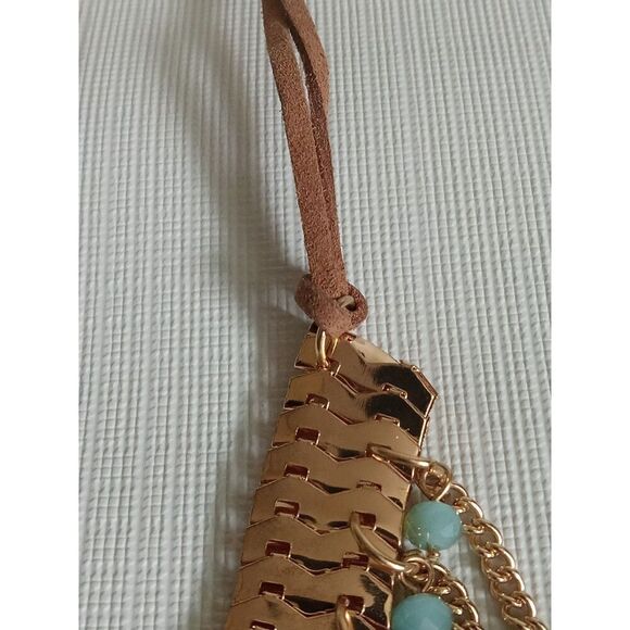 Light Blue & Gold Tone String Tassels Double Strand Bib Style Statement Necklace - Picture 4 of 9